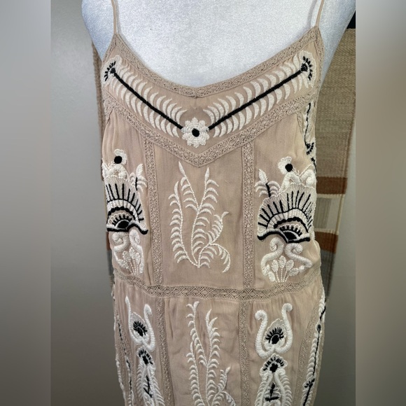 Anthropologie Maeve Beige Embroidered Lace Slip Midi Dress S spaghetti straps - Picture 4 of 11